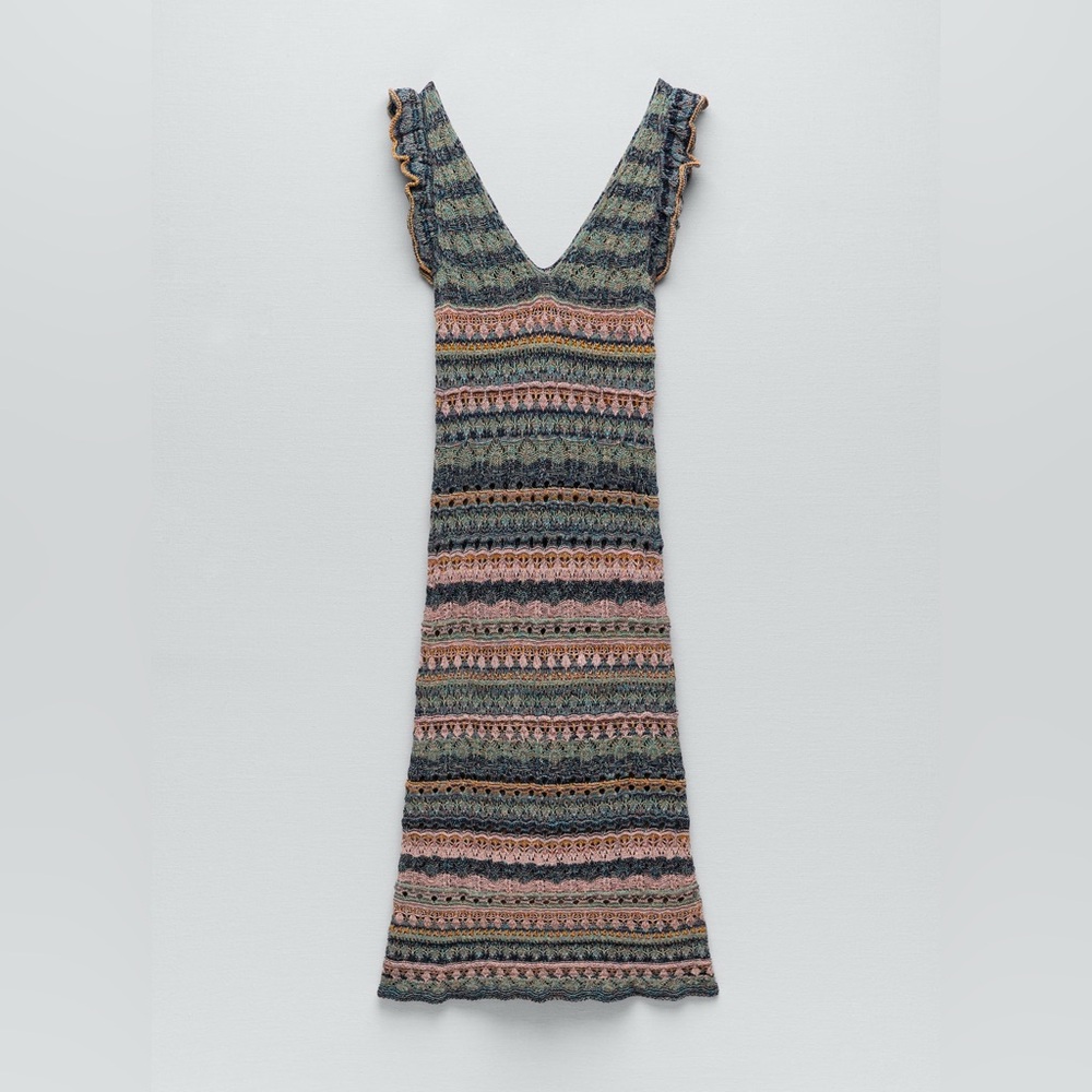 NWT Zara Ruffled Pointelle Knit Dress